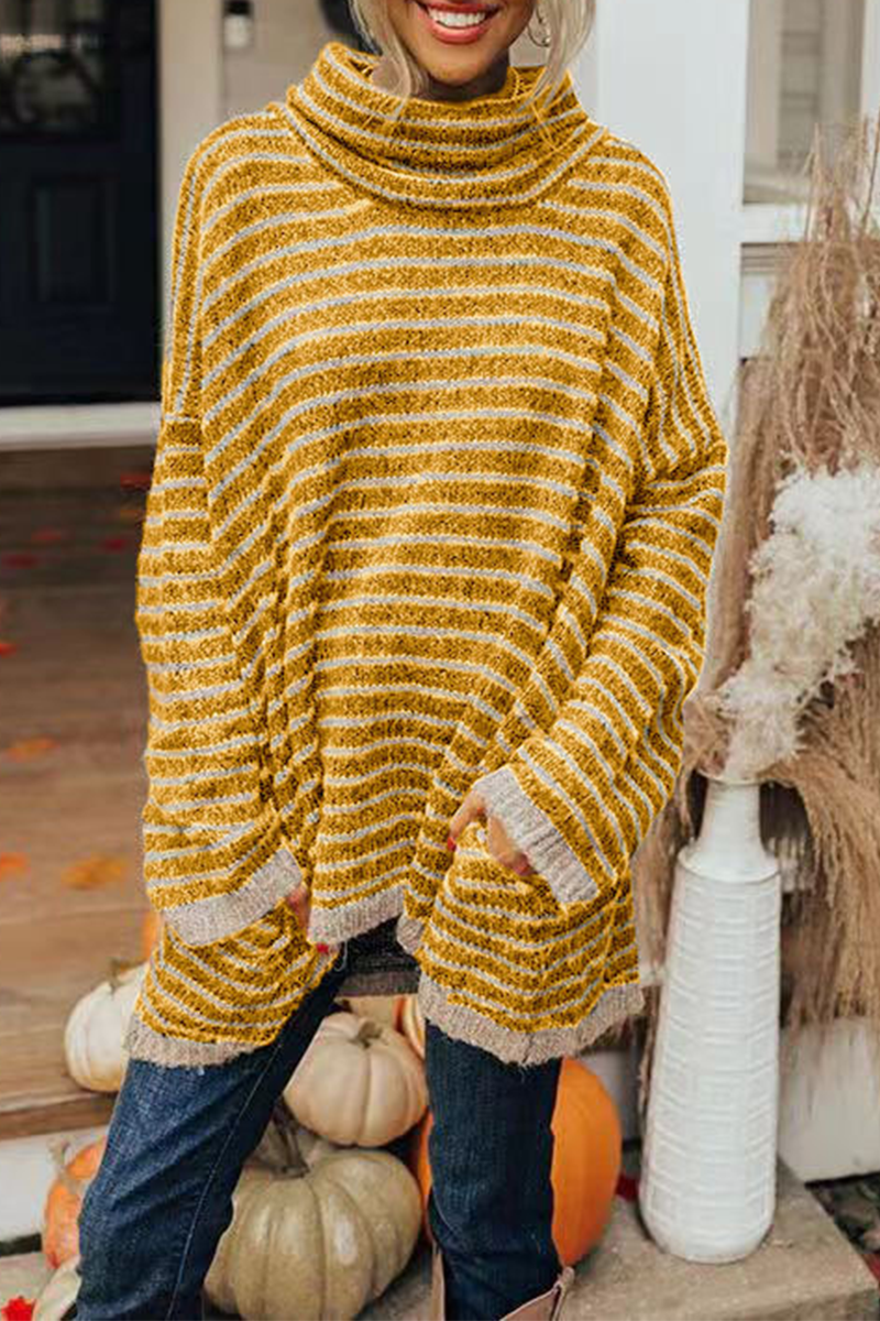 Kaynafashions - Casual Striped Patchwork Turtleneck Sweaters(4 Colors)