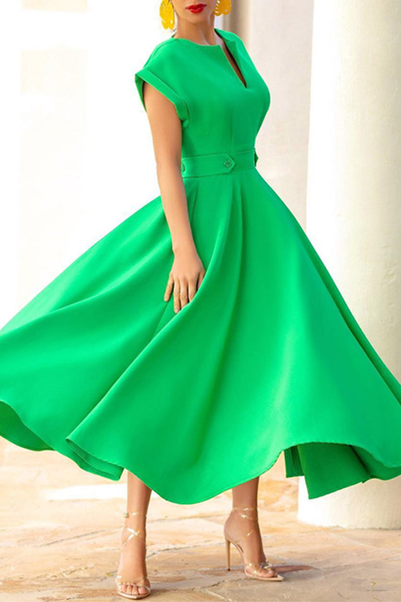 Kaynafashions - Casual Simplicity Solid Zipper O Neck Short Sleeve Dress