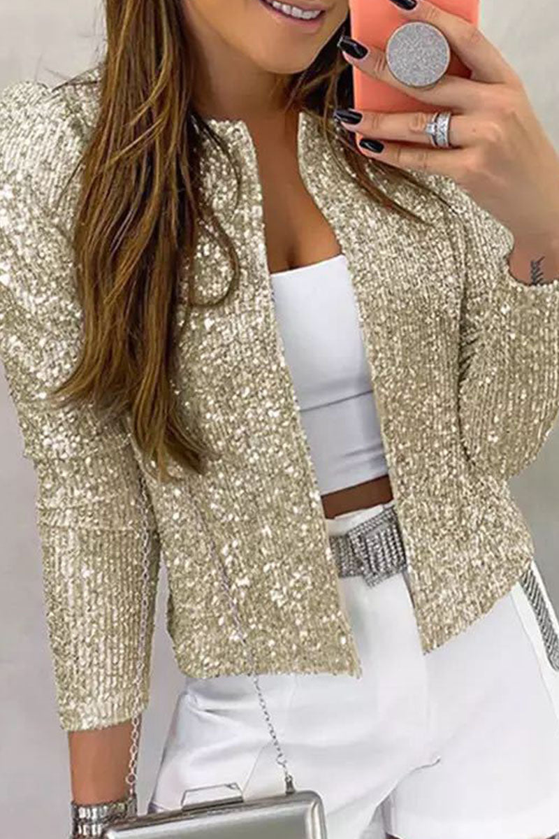 Kaynafashions - Casual Solid Sequins Patchwork Outerwear(5 Colors)