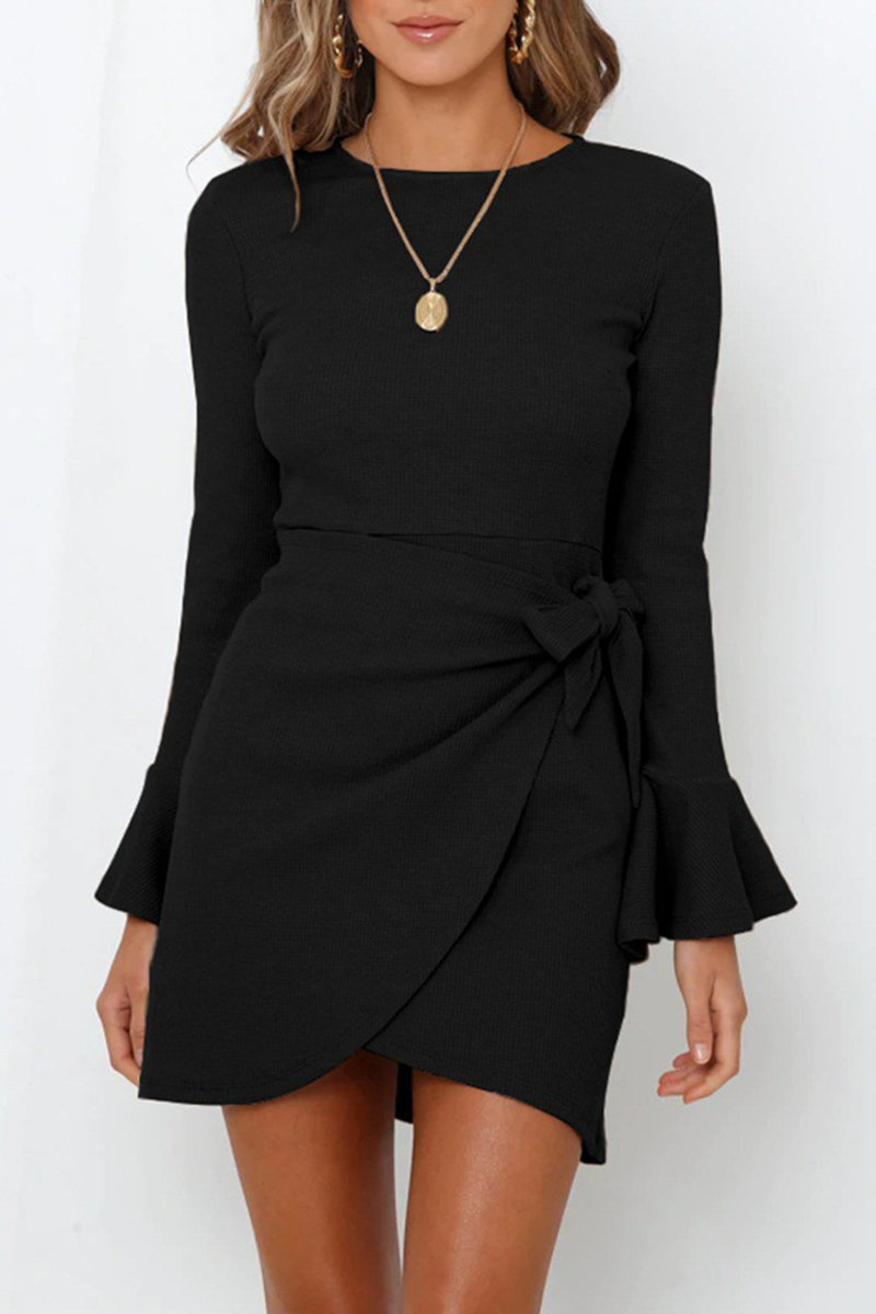 Kaynafashions - Casual Solid Flounce O Neck Irregular Dress Dresses(4 colors)