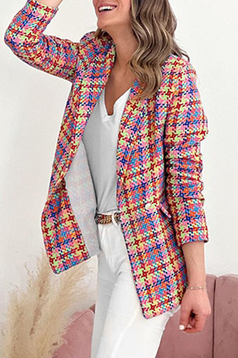 Kaynafashions - Casual Color Block Contrast Turn-back Collar Outerwear