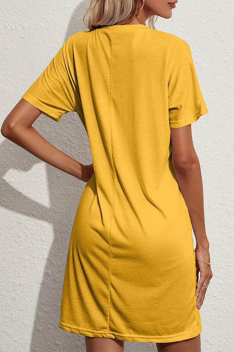 Kaynafashions - Fashion Solid Patchwork O Neck Straight Dresses(3 colors)