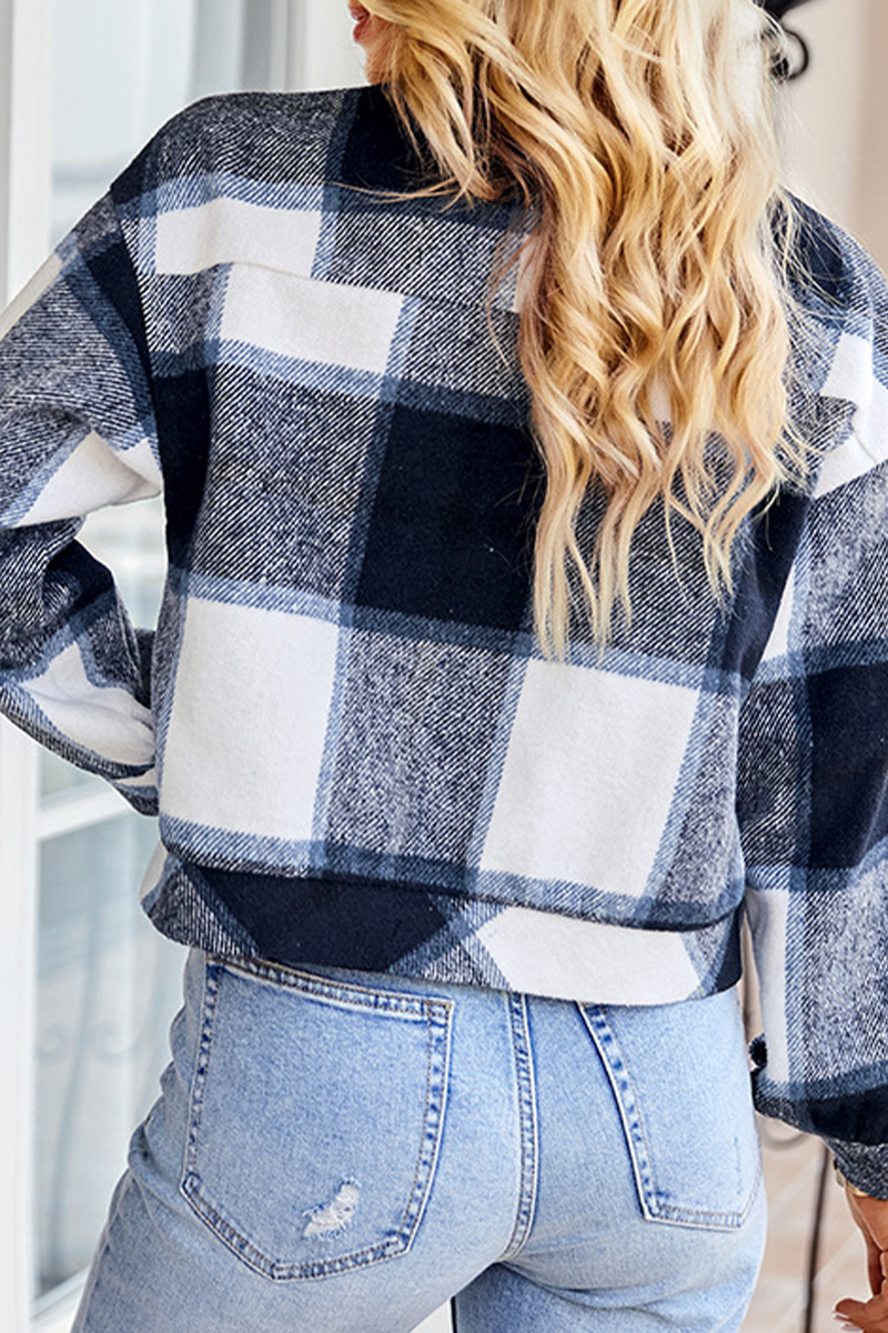 Kaynafashions - Casual Plaid Patchwork Turndown Collar Tops(4 colors)