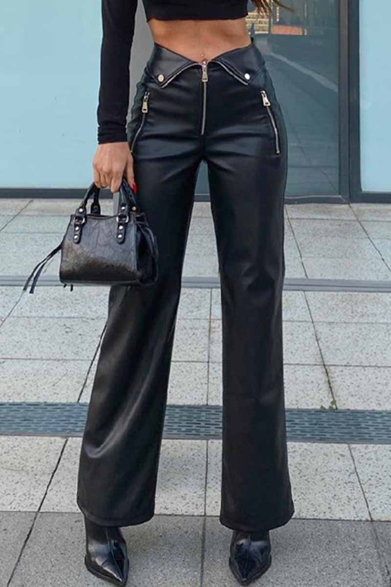 Kaynafashions - Street Solid High Waist Straight Bottoms