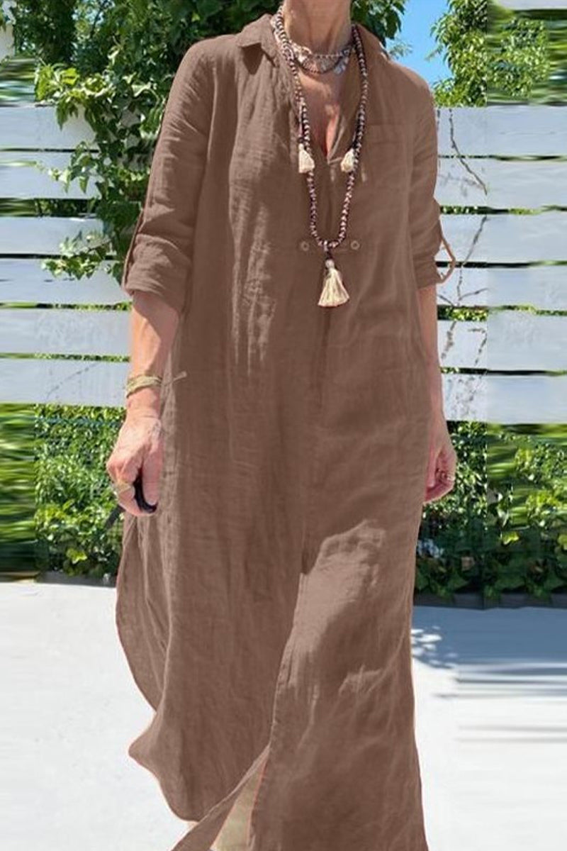 Kaynafashions - Casual Solid Turndown Collar Shirt Dress Dresses