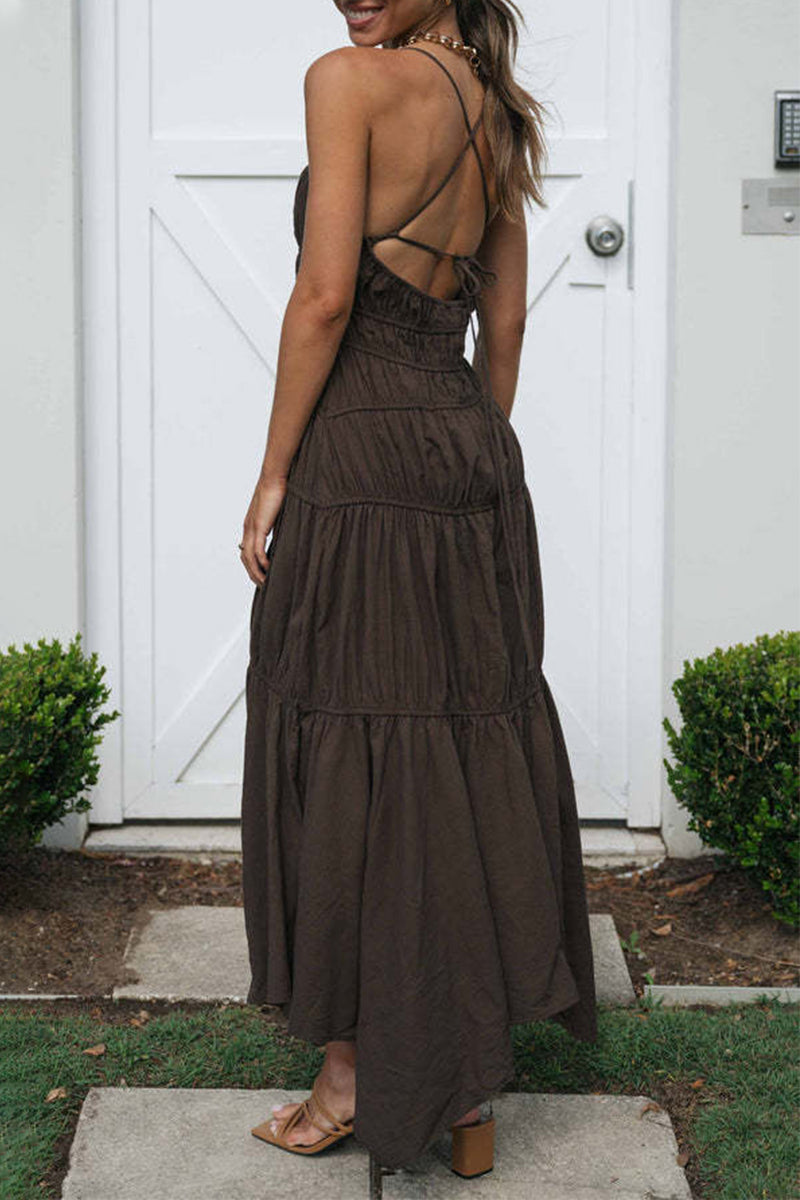 Kaynafashions - Sexy Simplicity Solid Bandage Asymmetrical V Neck Sling Dress Dresses