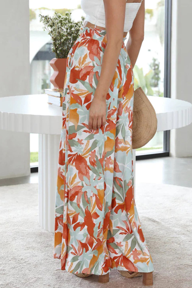 Kaynafashions - Casual Print Pocket Loose High Waist Wide Leg Full Print Bottoms