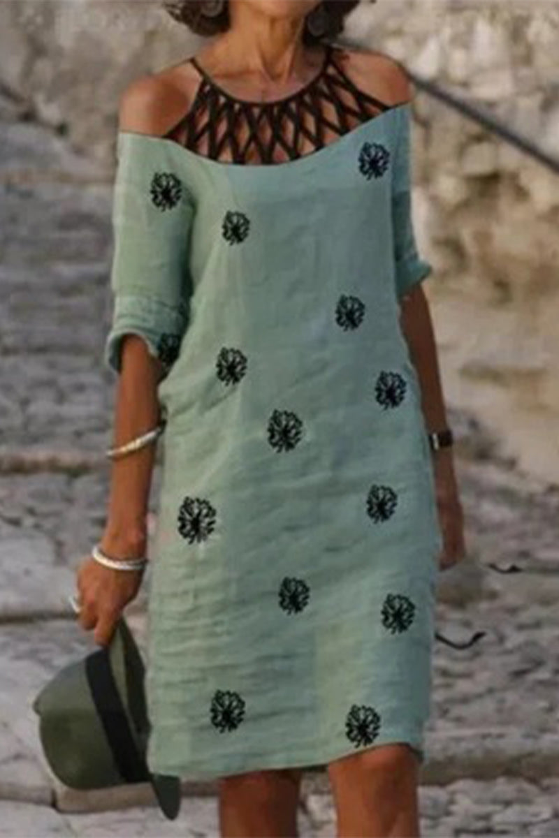 Kaynafashions - Casual Print Printing O Neck A Line Dresses(3 Colors)