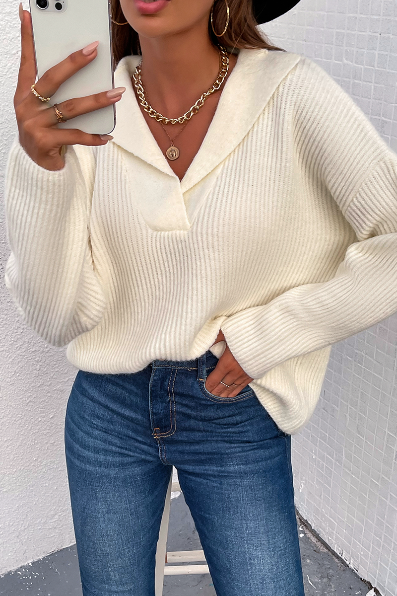 Kaynafashions - Casual Solid Patchwork Turndown Collar Tops Sweater(4 colors)