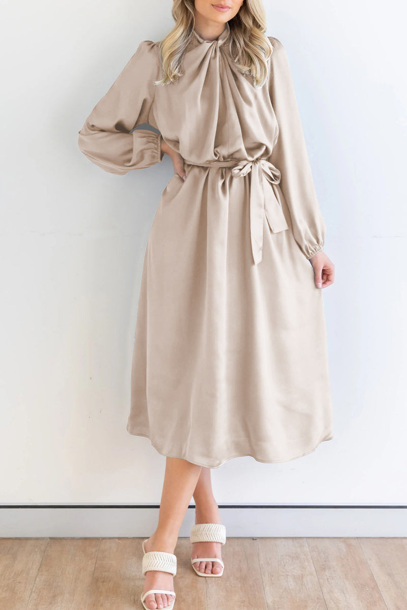 Kaynafashions - Sweet Elegant Solid Bandage Mandarin Collar A Line Dresses(4 Colors)