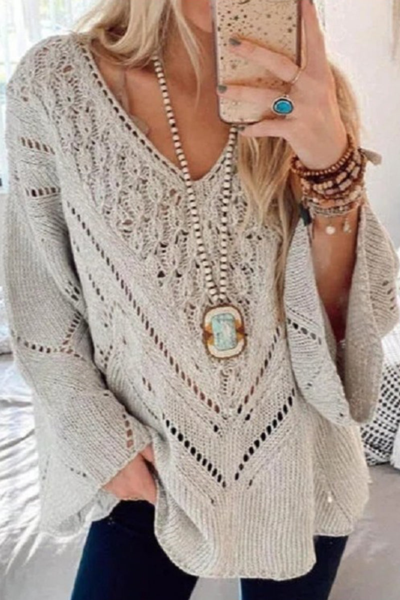 Kaynafashions - Elegant Solid Hollowed Out V Neck Tops