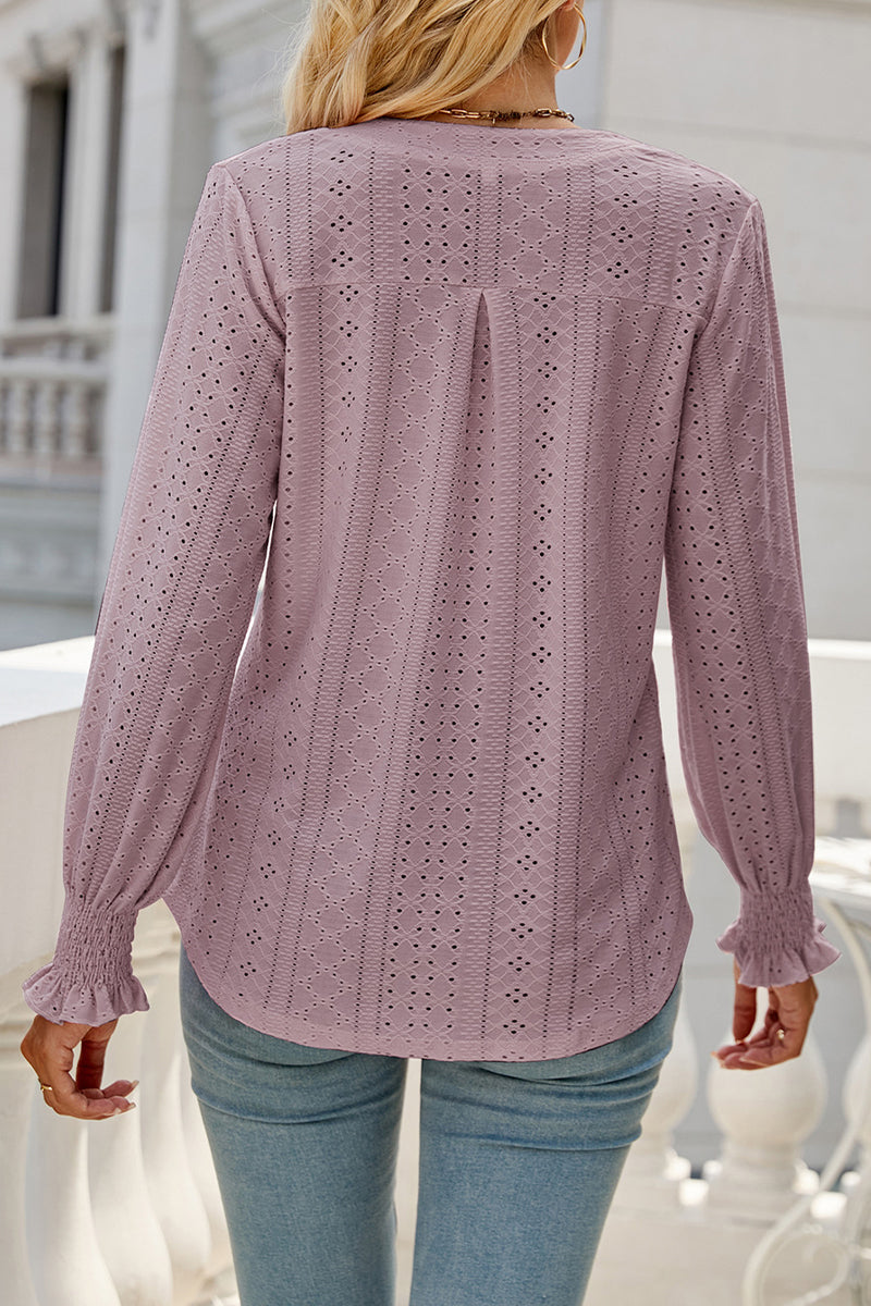 Kaynafashions - Casual Solid Hollowed Out Stringy Selvedge V Neck Tops