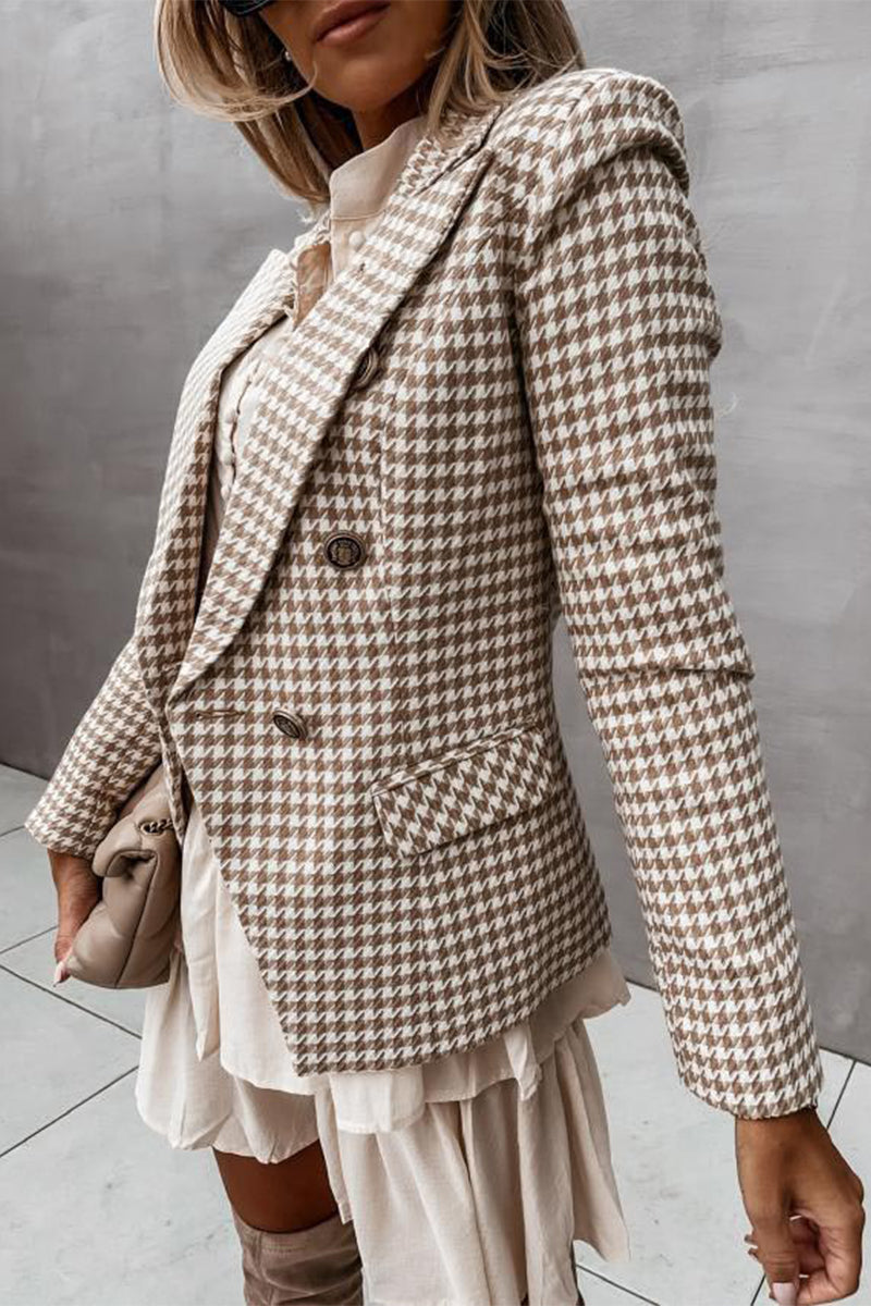 Kaynafashions - Work Elegant Plaid Print Patchwork Turn-back Collar Outerwear