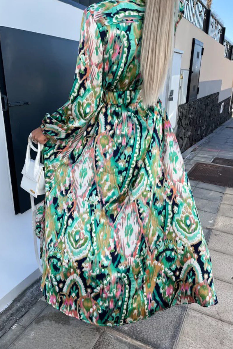 Kaynafashions - Sexy Vacation Geometric Patchwork With Belt V Neck Printed Dress Dresses(4 Colors)