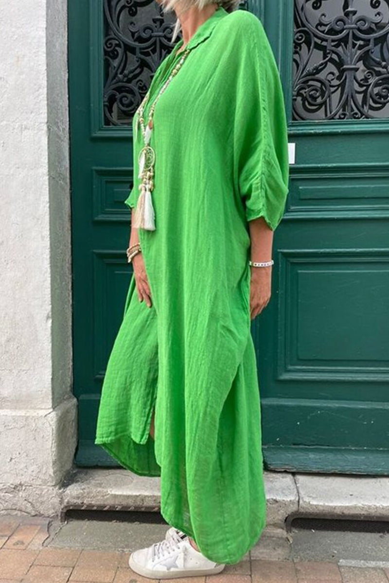 Kaynafashions - Casual Solid Asymmetrical Turndown Collar Irregular Dress Dresses