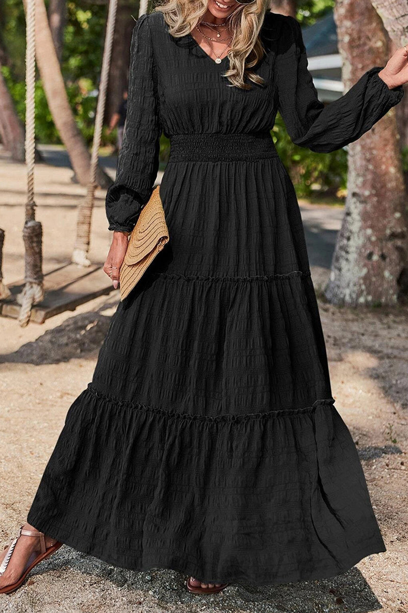 Kaynafashions - Casual Vacation Solid Fold V Neck A Line Dresses