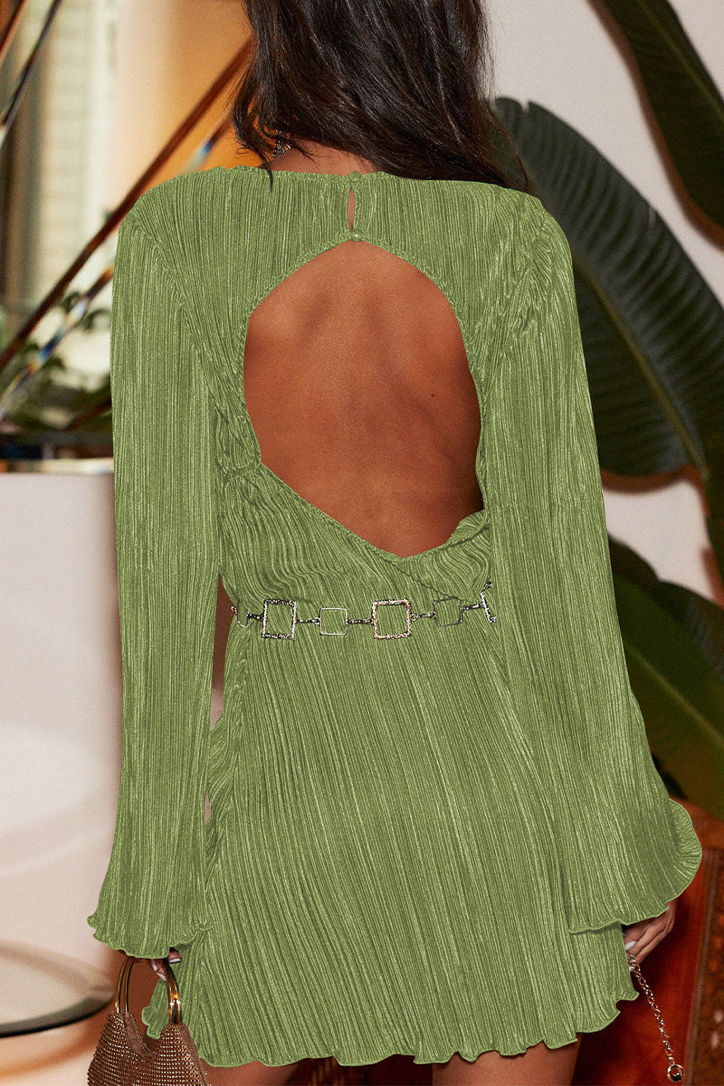 Kaynafashions - Sexy Solid Sequined O Neck Long Sleeve Dresses