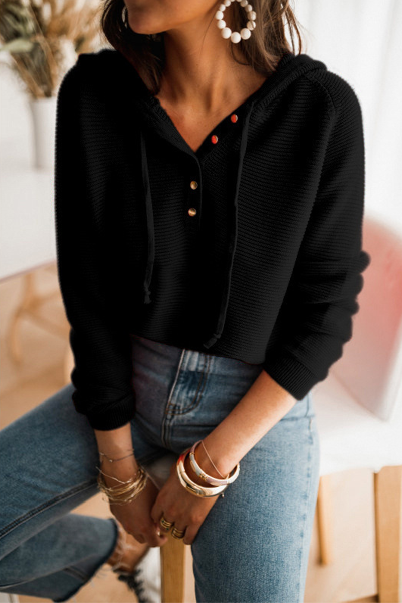 Kaynafashions - Casual Solid Patchwork Hooded Collar Sweaters(5 colors)