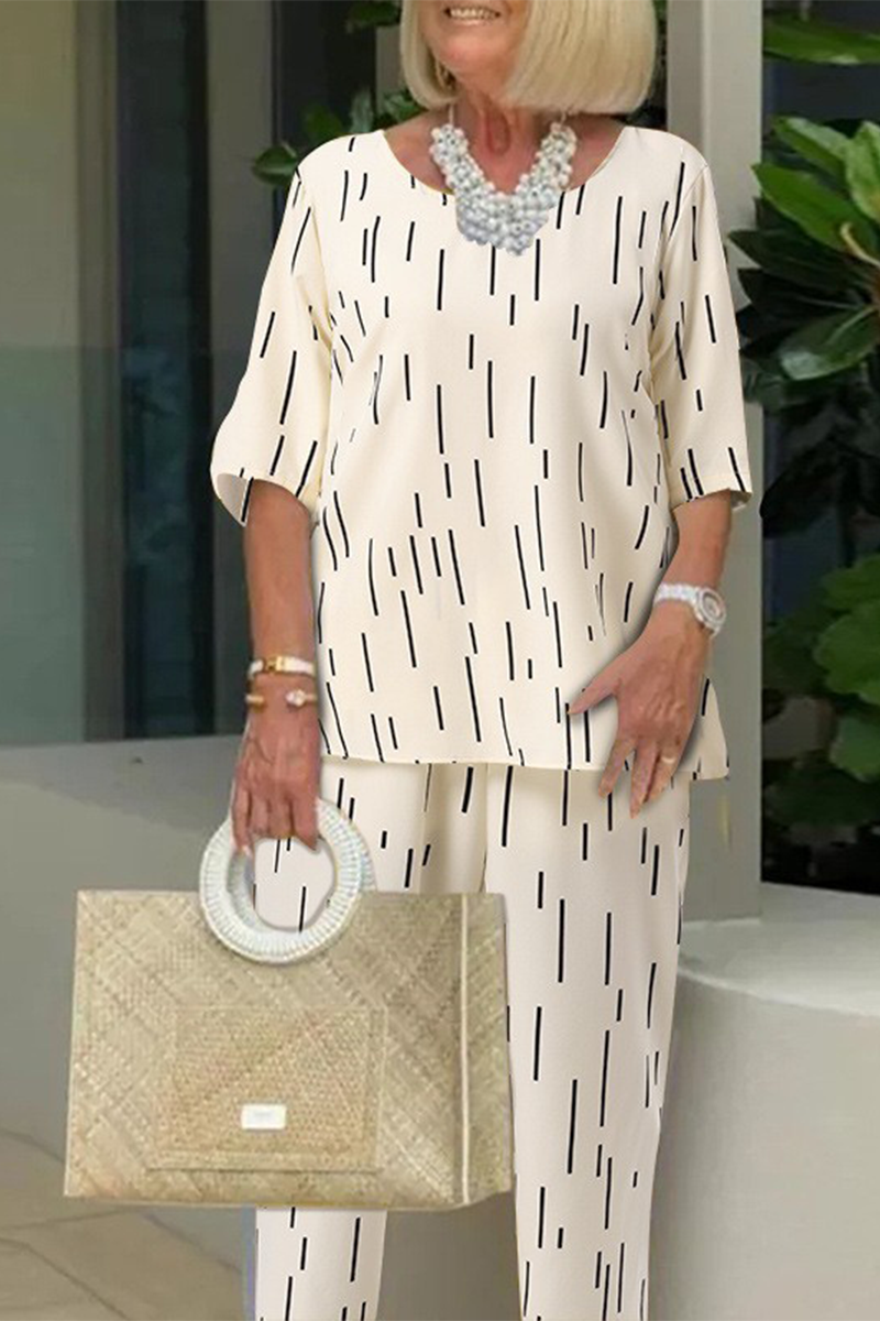 Kaynafashions - Casual Daily Striped Print Patchwork O Neck Half Sleeve Two Pieces(3 Colors)