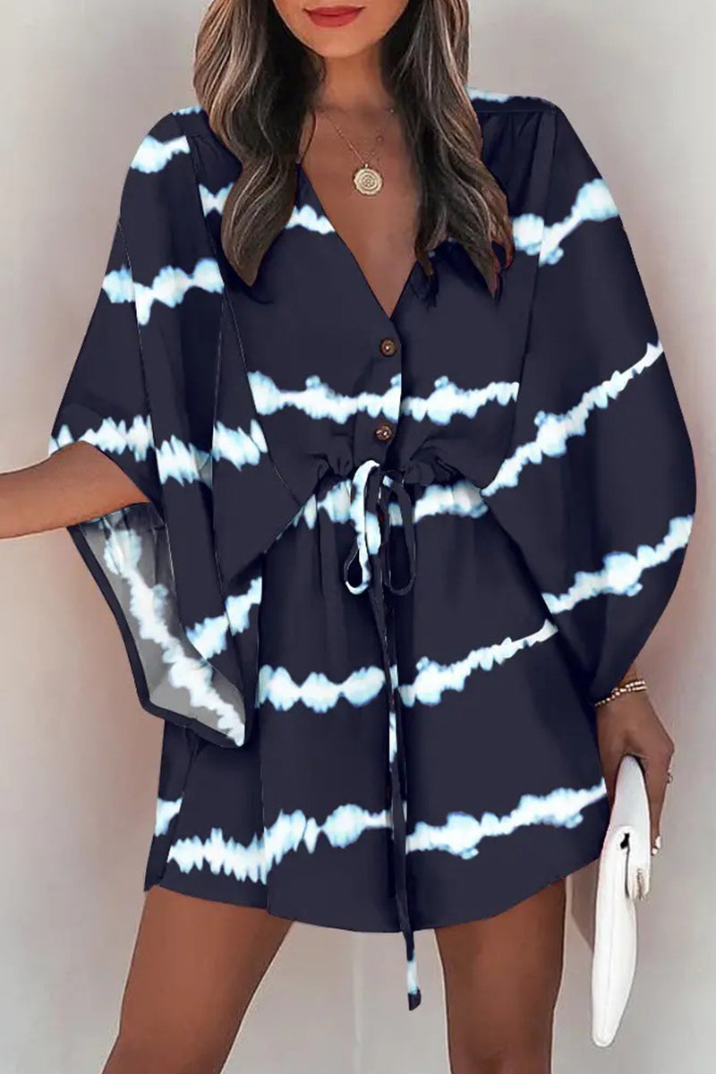 Kaynafashions - Fashion Casual Print Patchwork V Neck Dresses(12 Colors)