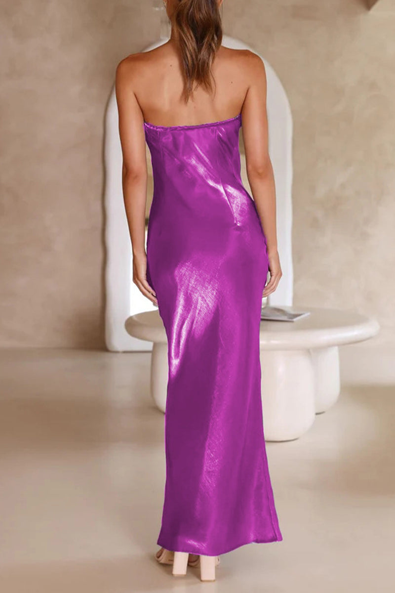 Kaynafashions - Celebrities Formal Solid Bright Silk Strapless Evening Dress Dresses