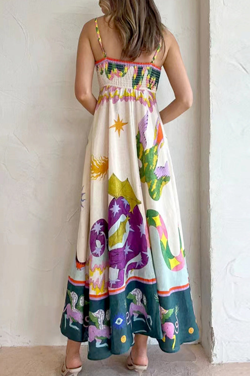 Kaynafashions - Sweet Print Square Collar Beach Dress Dresses