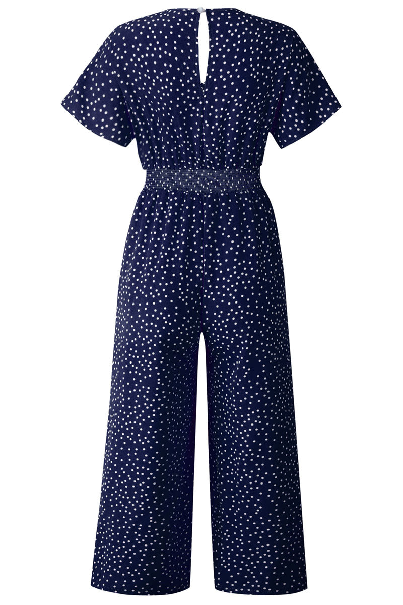 Kaynafashions - Fashion Casual Dot Patchwork V Neck Loose Jumpsuits(4 Colors)
