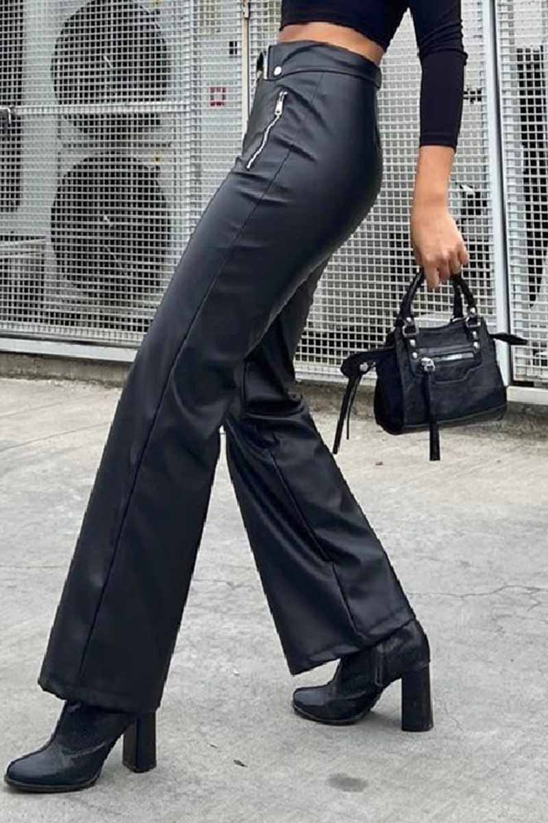 Kaynafashions - Street Solid High Waist Straight Bottoms