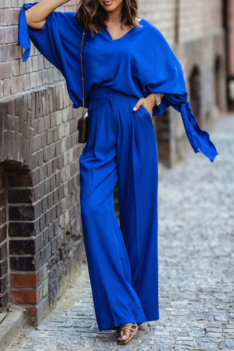 Kaynafashions - Fashion Solid Patchwork V Neck Long Sleeve Two Pieces(4 Colors)