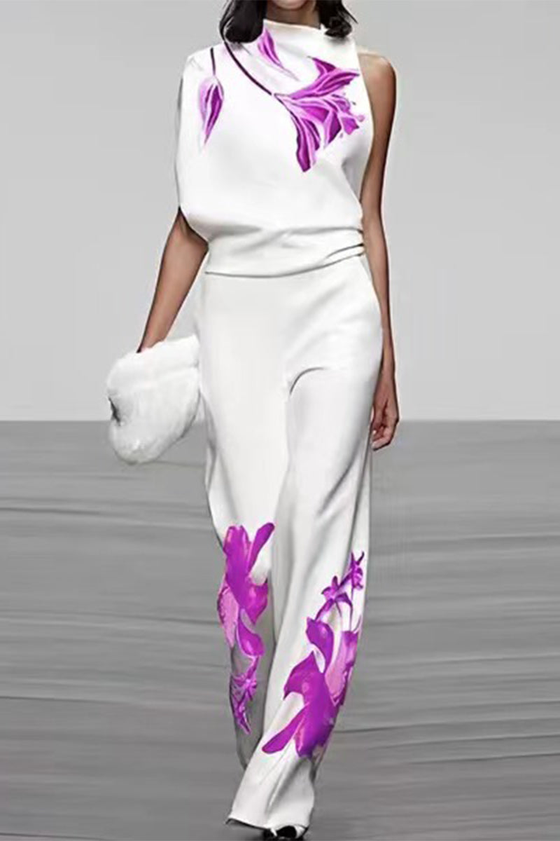 Kaynafashions - Elegant Print Turtleneck Sleeveless Two Pieces