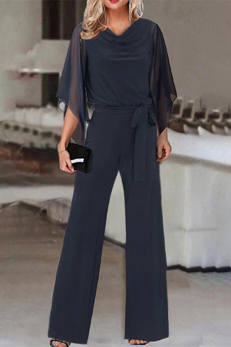 Kaynafashions - Casual Solid Bandage Asymmetrical Collar Straight Jumpsuits