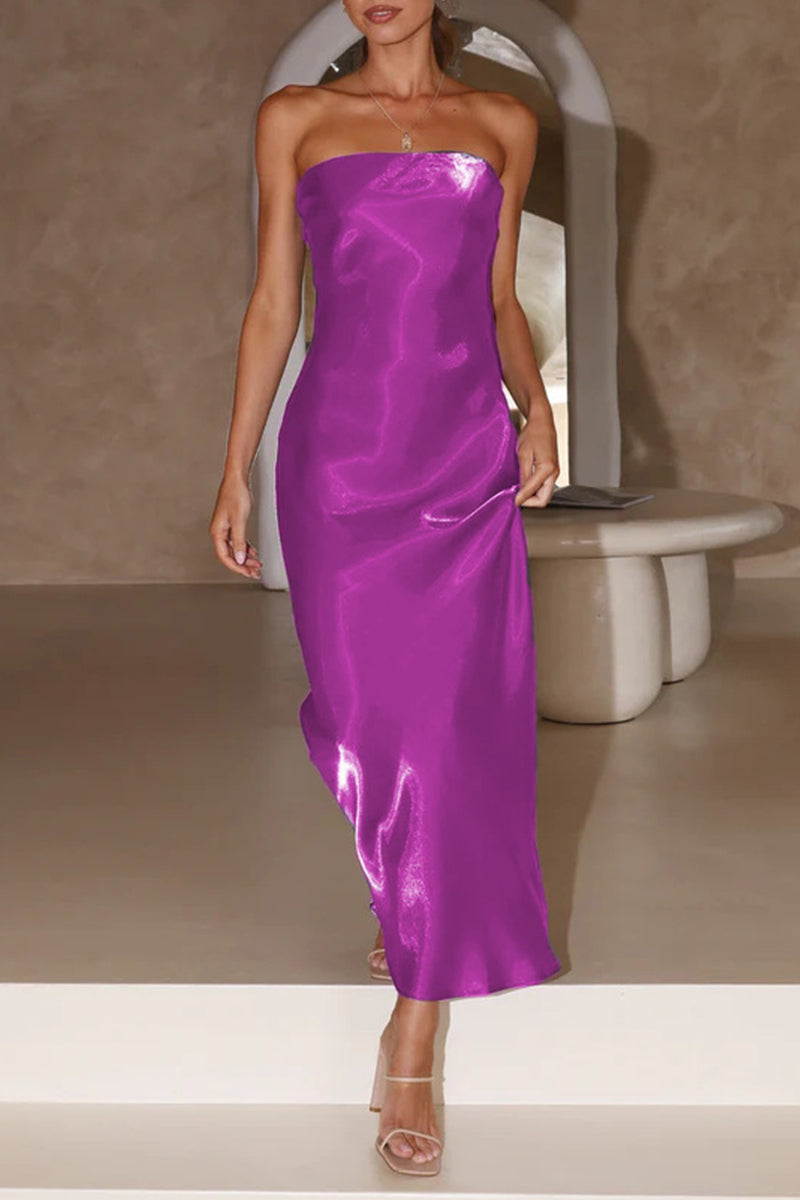 Kaynafashions - Celebrities Formal Solid Bright Silk Strapless Evening Dress Dresses