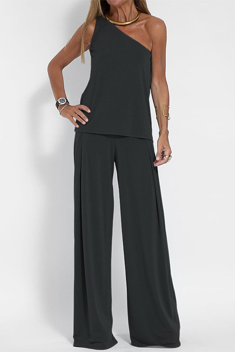 Kaynafashions - Casual Solid Oblique Collar Sleeveless three Pieces