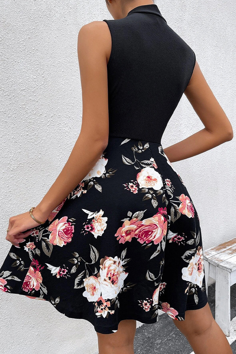 Kaynafashions - Sweet Elegant Print Patchwork With Bow O Neck A Line Dresses(5 Colors)