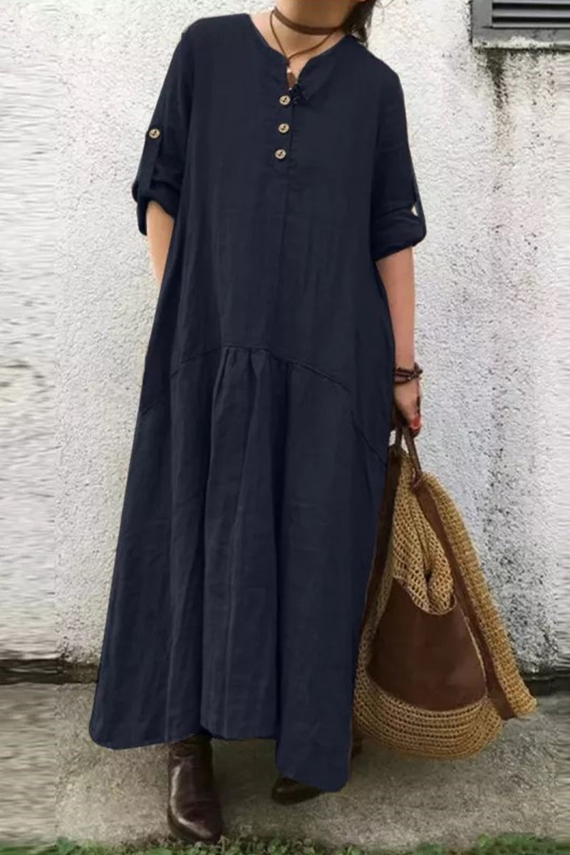 Kaynafashions - Casual Solid O Neck Shirt Dress Dresses