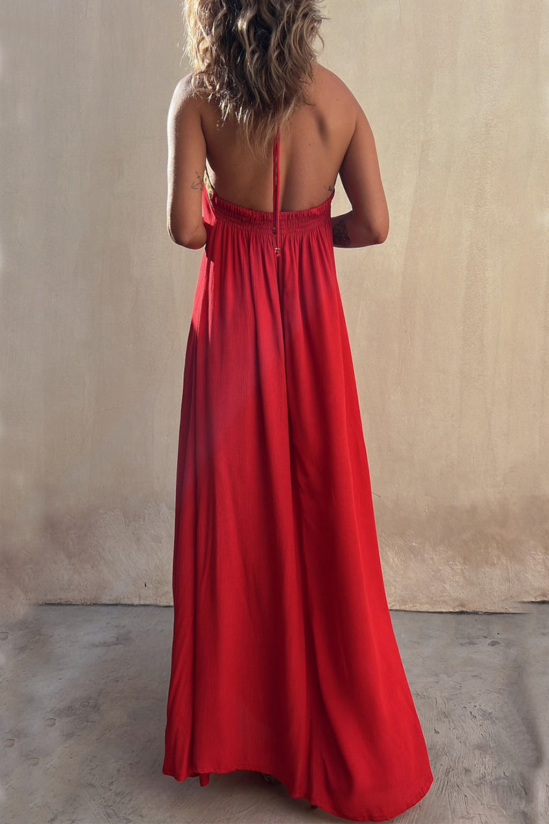 Kaynafashions - Sexy Casual Patchwork Frenulum V Neck Sling Dress Dresses