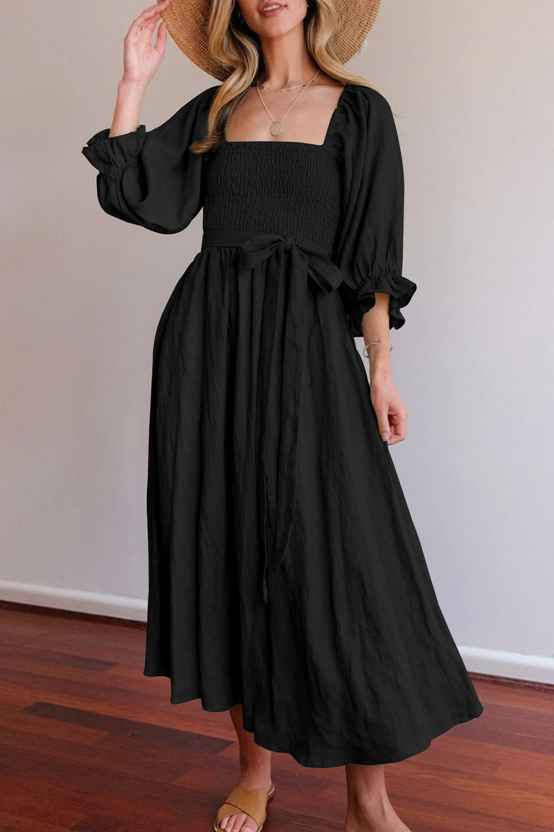 Kaynafashions - Elegant Solid Flounce Square Collar A Line Dresses(5 Colors)