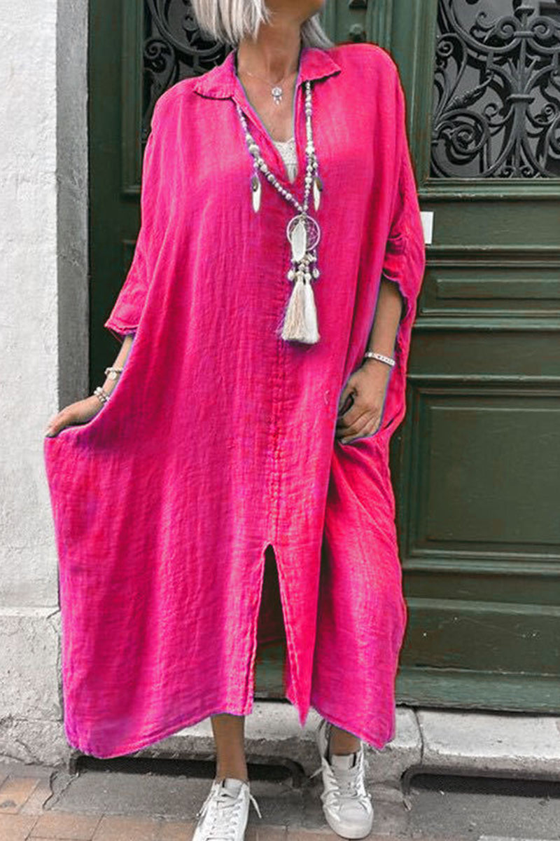 Kaynafashions - Casual Solid Asymmetrical Turndown Collar Irregular Dress Dresses