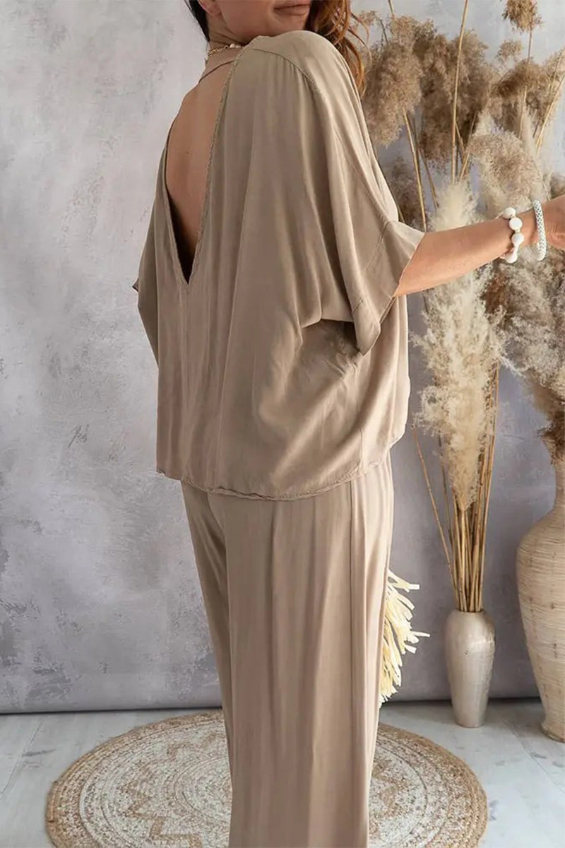 Kaynafashions - Casual Print Patchwork V Neck Half Sleeve Two Pieces(9 Colors)