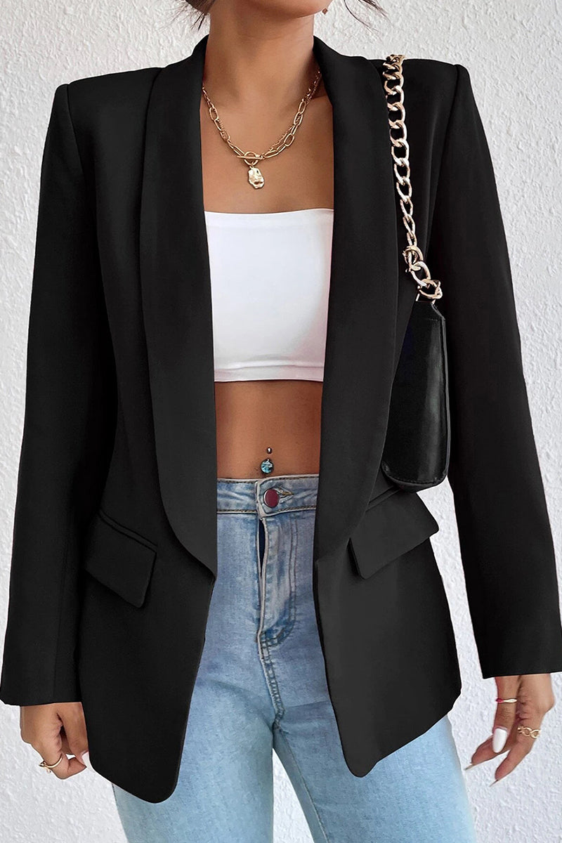 Kaynafashions - Work Solid Pocket Turn-back Collar Outerwear