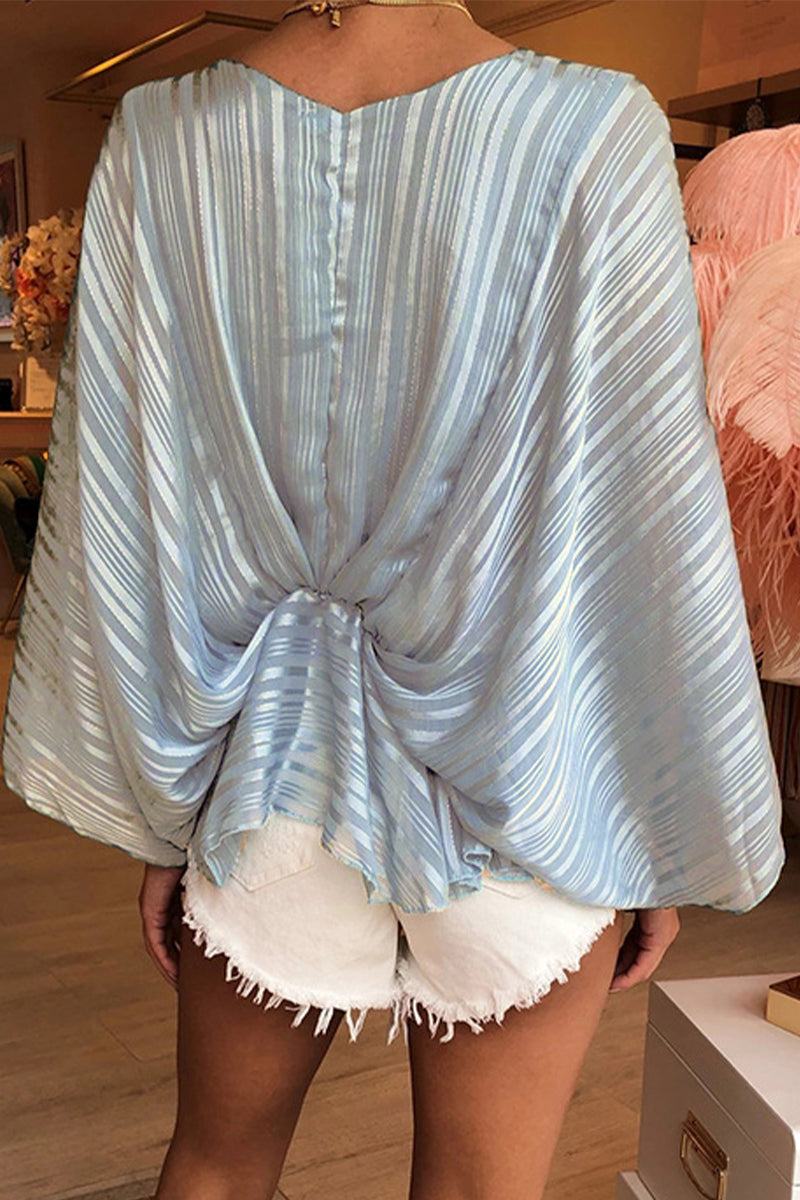 Kaynafashions - Elegant Striped Patchwork V Neck High Waist Tops(5 Colors)