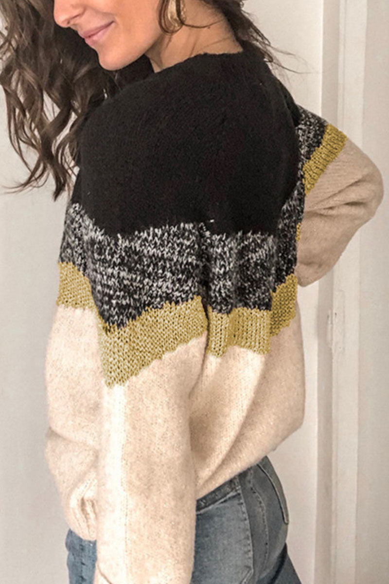 Kaynafashions - Fashion Street Patchwork O Neck Sweaters(5 colors)