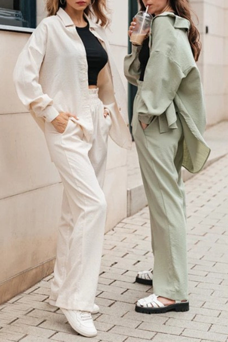 Kaynafashions - Elegant Solid Solid Color Turndown Collar Long Sleeve Two Pieces