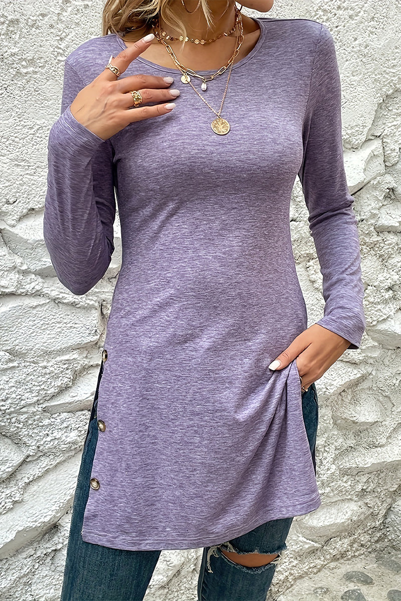 Kaynafashions - Casual Solid Buttons O Neck One Step Skirt Dresses