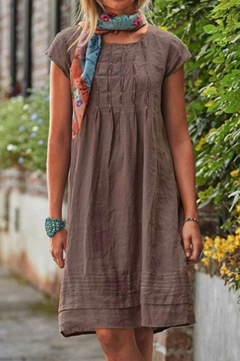 Kaynafashions - Casual Solid Patchwork U Neck A Line Short Sleeve Dress(7 colors)