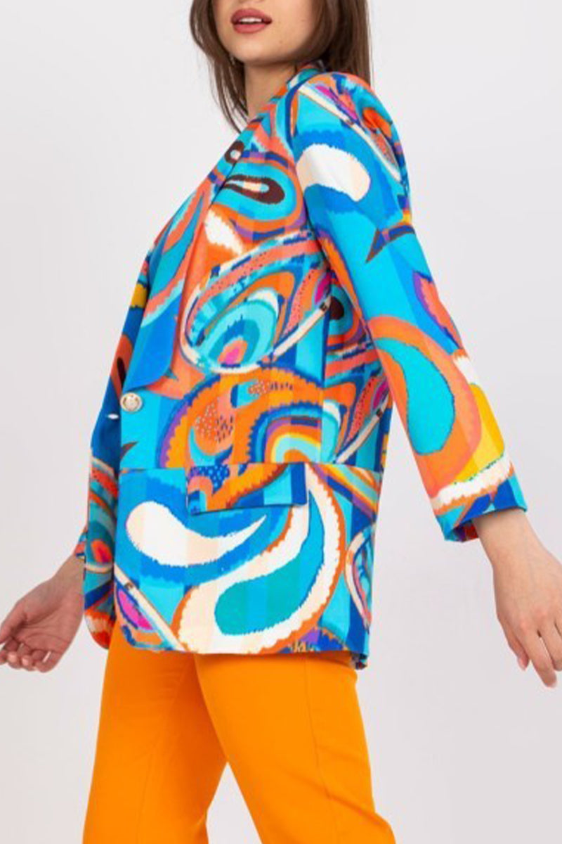 Kaynafashions - Celebrities Elegant Geometric Print Contrast Turn-back Collar Outerwear