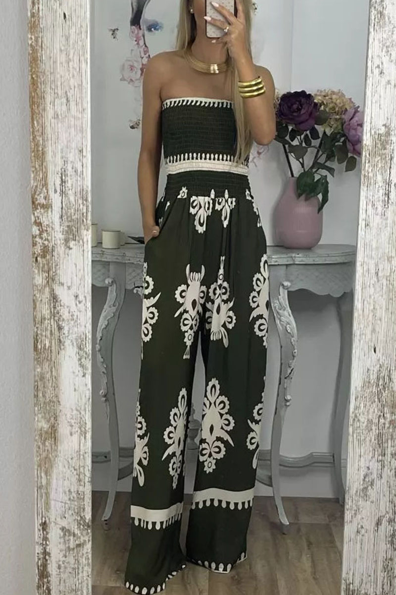 Kaynafashions - Sexy Print Pocket Strapless Loose Jumpsuits(3 Colors)