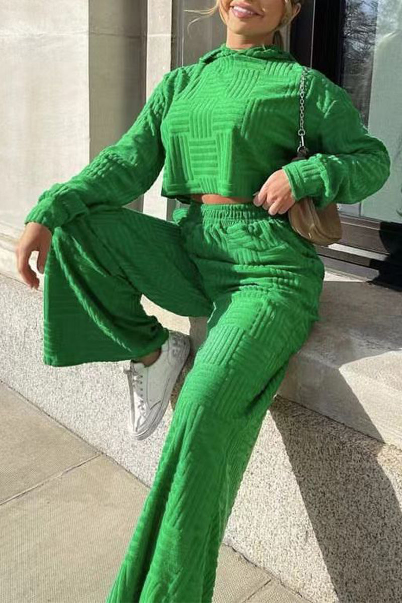 Kaynafashions - Casual Solid Solid Color Hooded Collar Long Sleeve Two Pieces