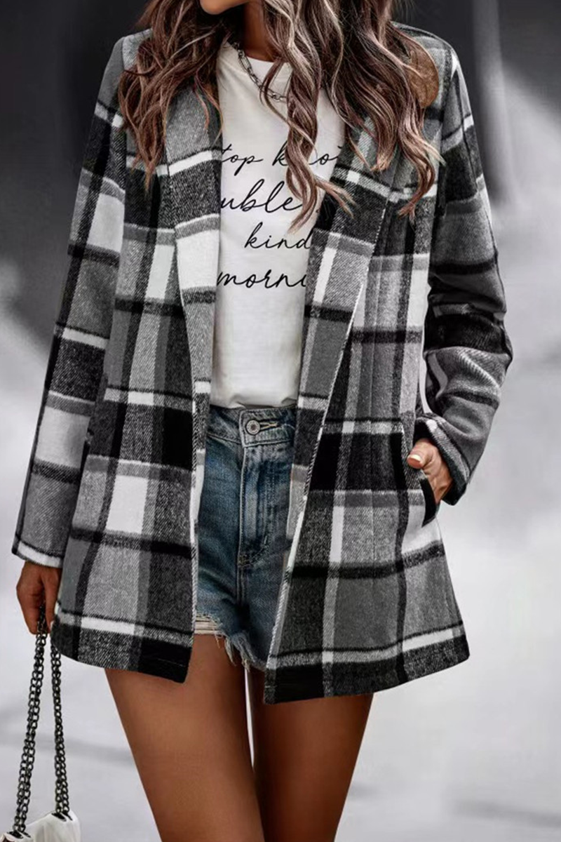 Kaynafashions - Fashion Plaid Patchwork Turndown Collar Outerwear