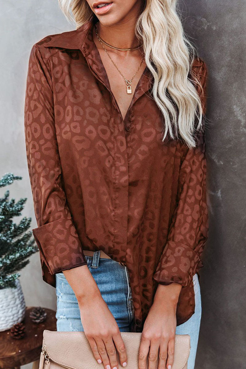 Kaynafashions - Fashion Sweet Leopard Patchwork Turndown Collar Tops(4 colors)